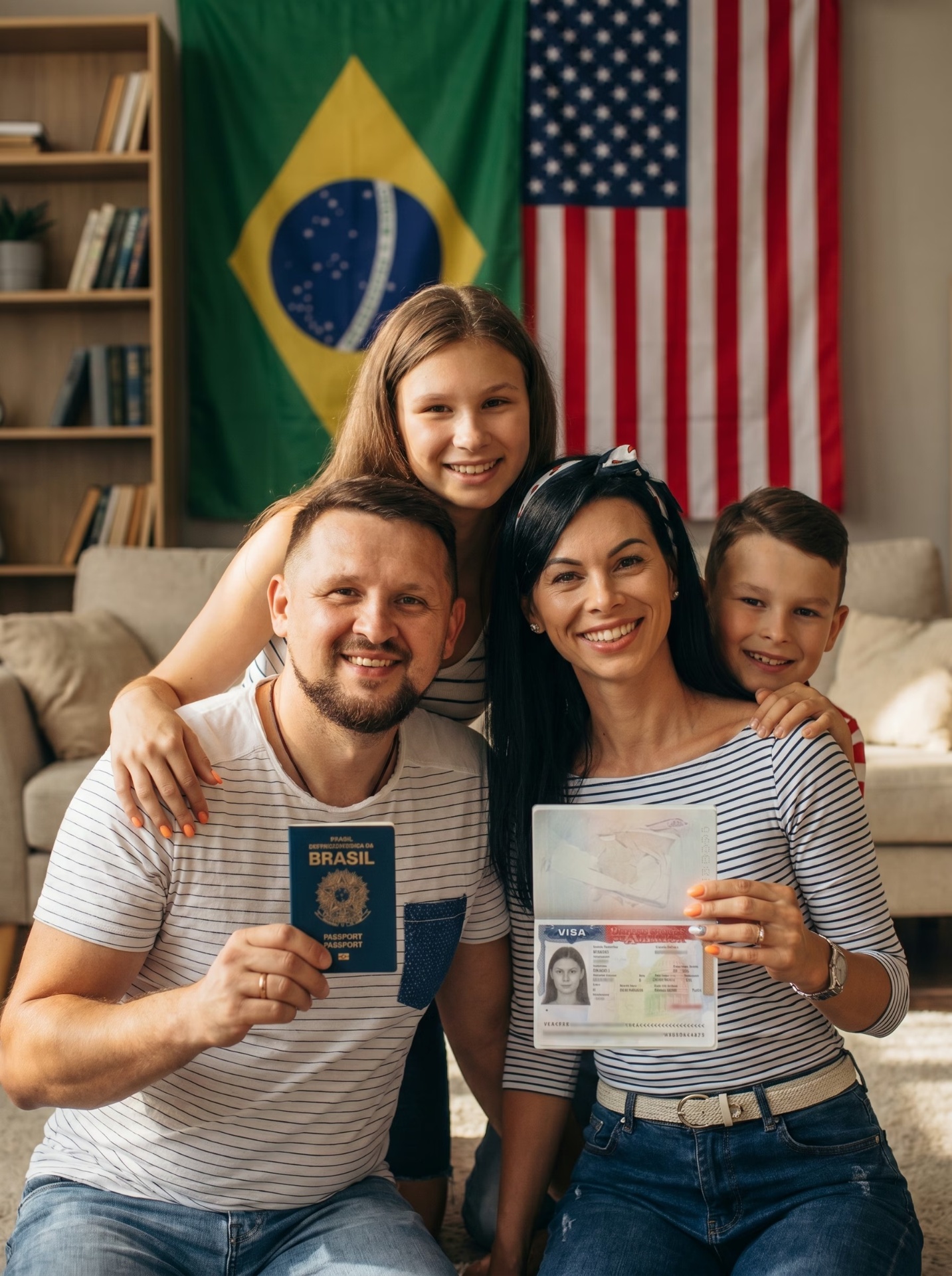 Família brasileira com passaporte e visto americano aprovado